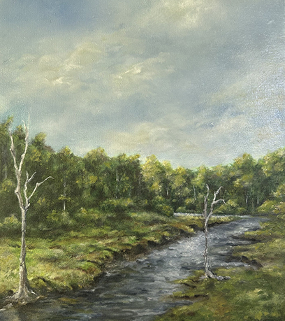 une peinture d'une rivière.