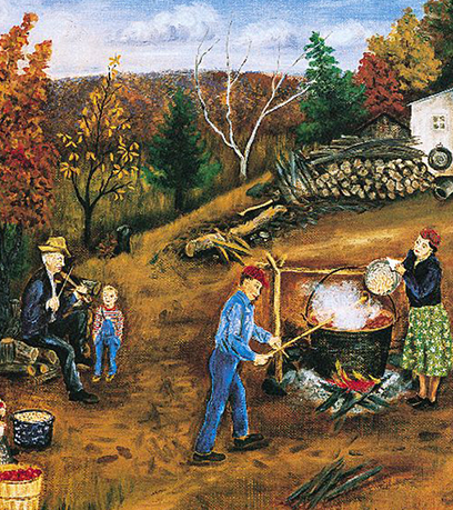 Peinture de Queena Stovall, "Making Apple Butter" (Faire du beurre de pomme).